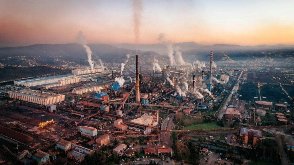 Smoke in a factory in a city